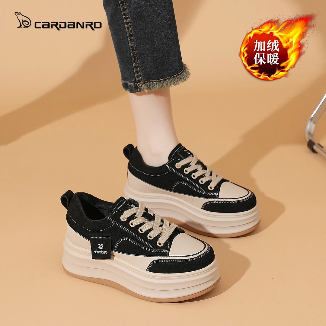 Cardanro/卡丹路板鞋女2025秋季百搭网红休闲鞋增高7cm松糕底女鞋