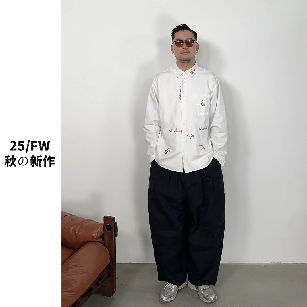 25FW秋季重工刺绣衬衫港风休闲长袖衬衣cityboy宽松百搭上衣