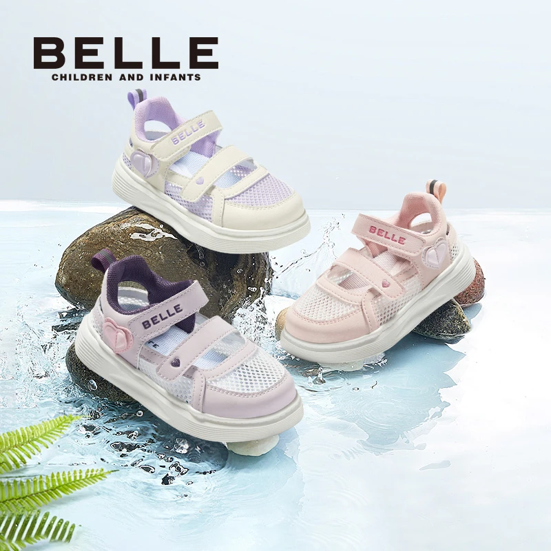 百丽童鞋女童凉鞋夏季新款透气网面软底学生儿童运动凉鞋女BL4210
