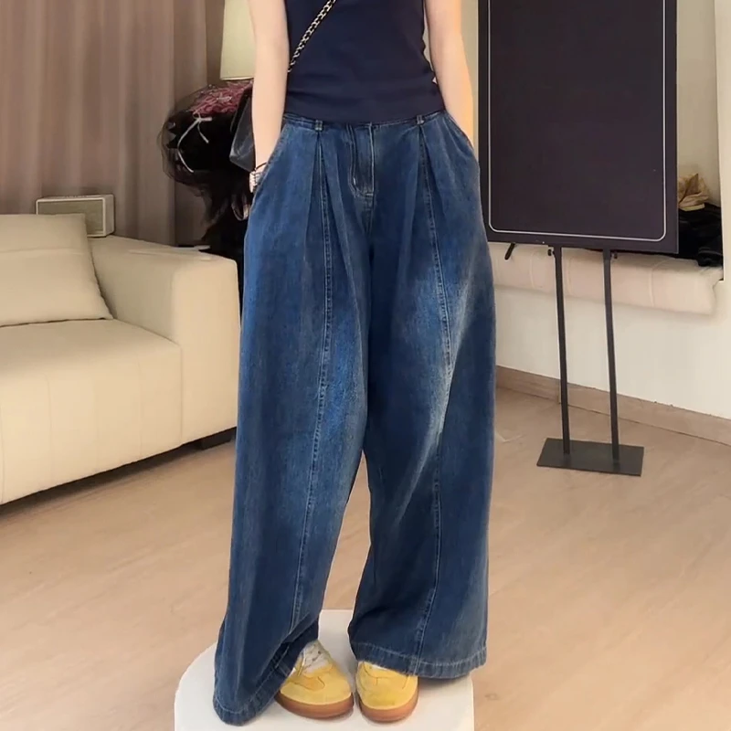 韩版高腰牛仔裤女2025年夏季新款时尚百搭通勤小众洋气阔腿长裤