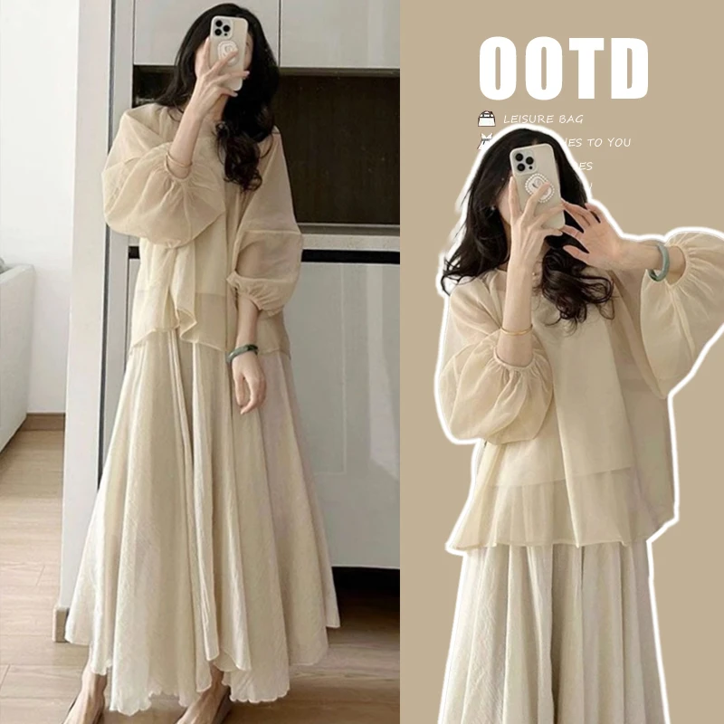 2025年时尚孕妇春季新款文艺气质宽松薄款上衣优雅宽松半身裙子女