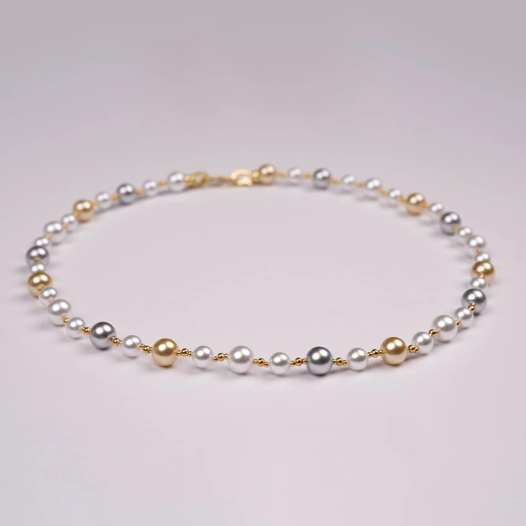 铜合金项链 8+10mm大小珠混彩8字扣中长款60cm满天星项链