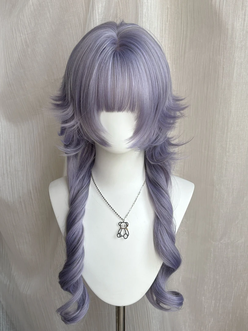 【葡萄兔】薰衣草紫高层次自带反翘水母头齐刘海假发