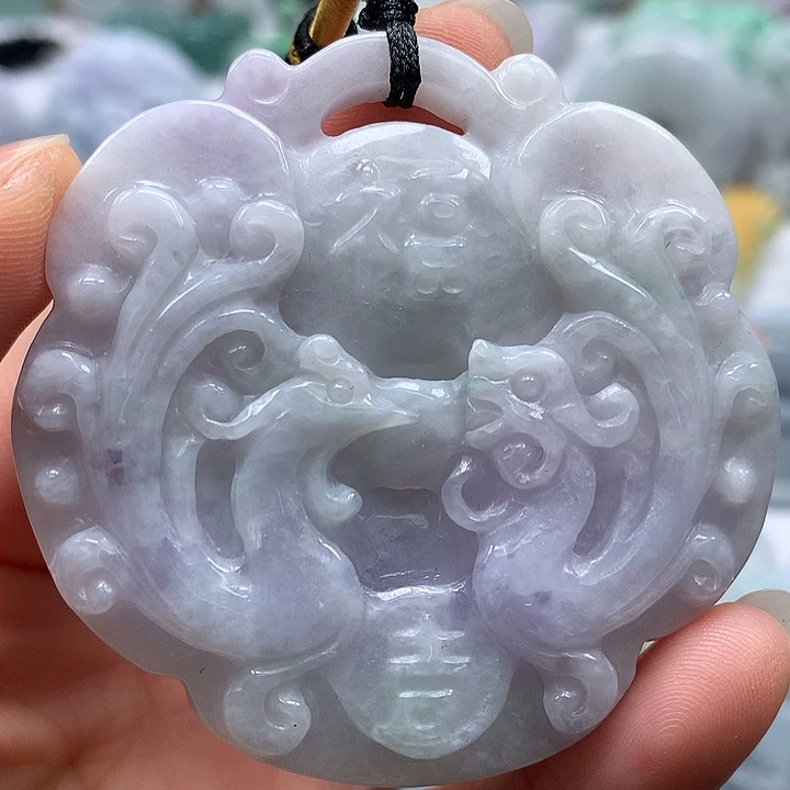 翡翠未镶嵌颈饰龙凤呈祥两面工艺福利