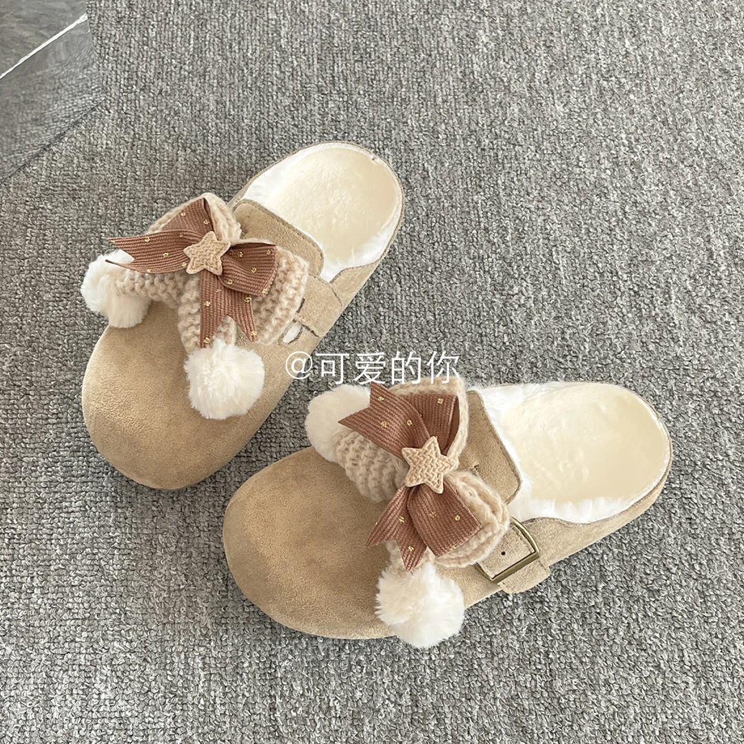 加绒勃肯鞋冬季新款2025爆款平底二棉鞋韩系棉拖鞋女鞋外穿一脚蹬