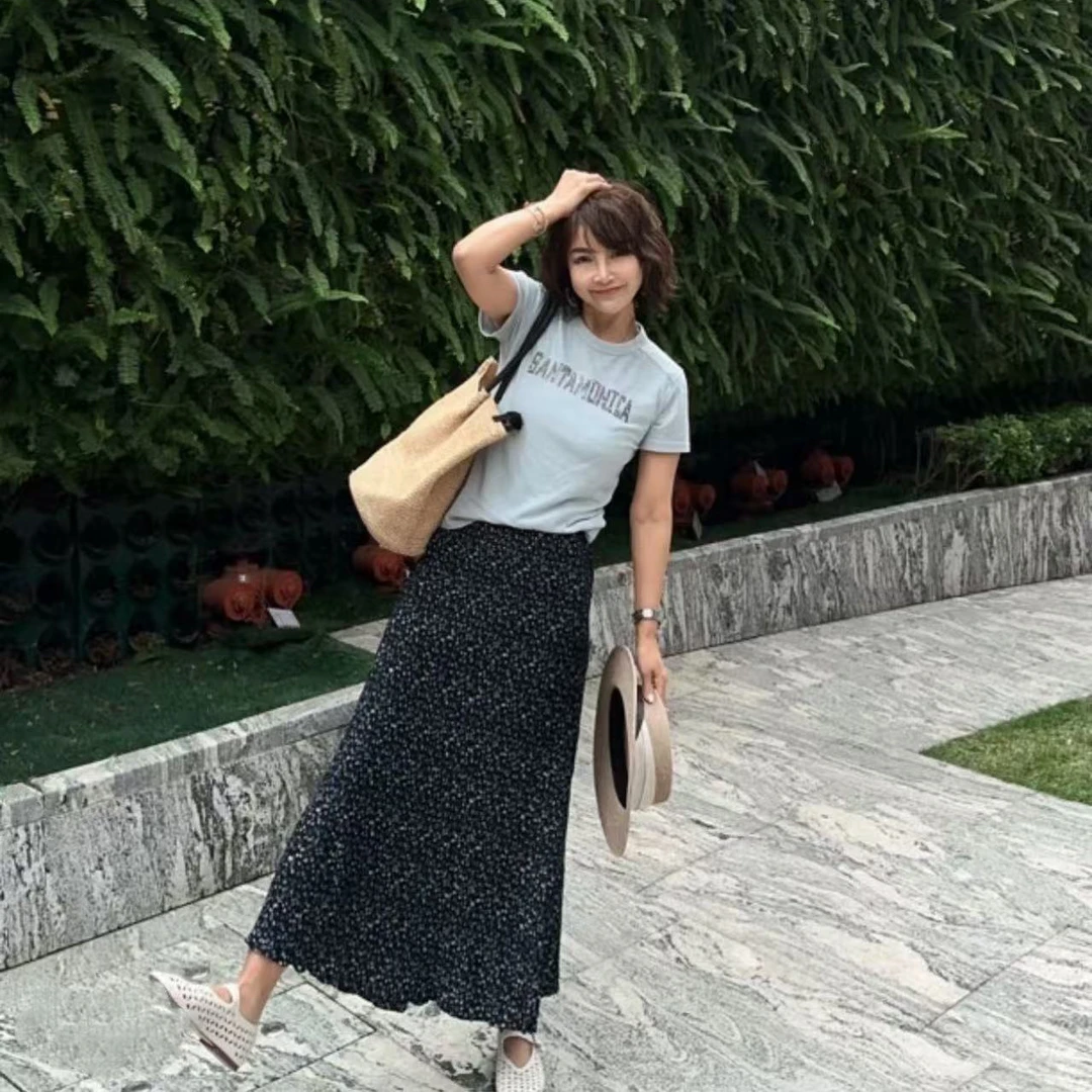 M1385气质百搭碎花中长款半裙 裙长86 款号WJ8809