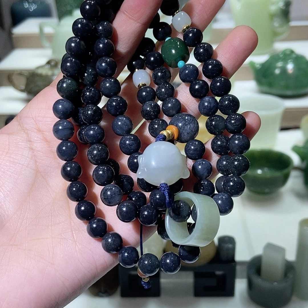 和田玉未镶嵌挂件青花斜挎链