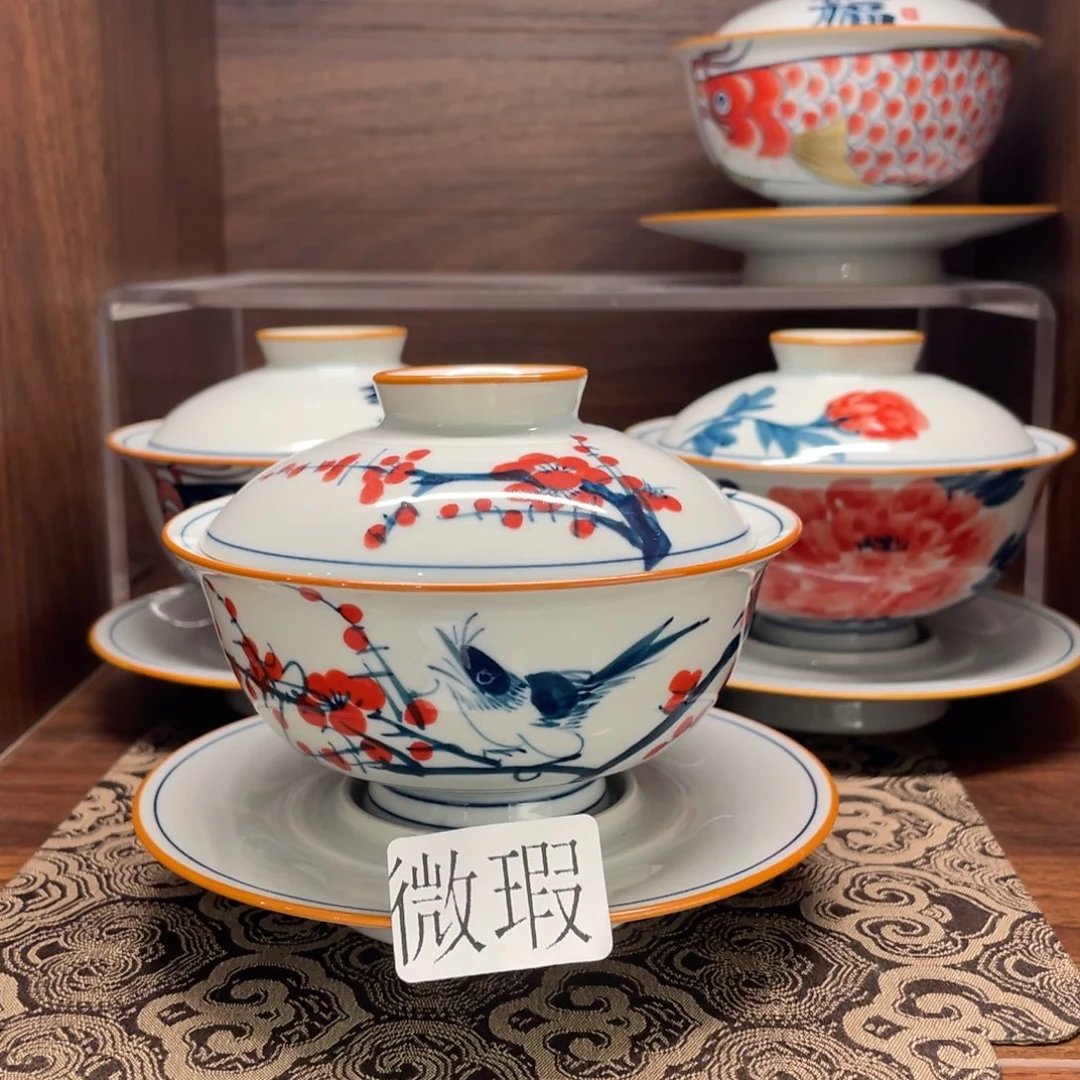 釉下手绘茶具微瑕
