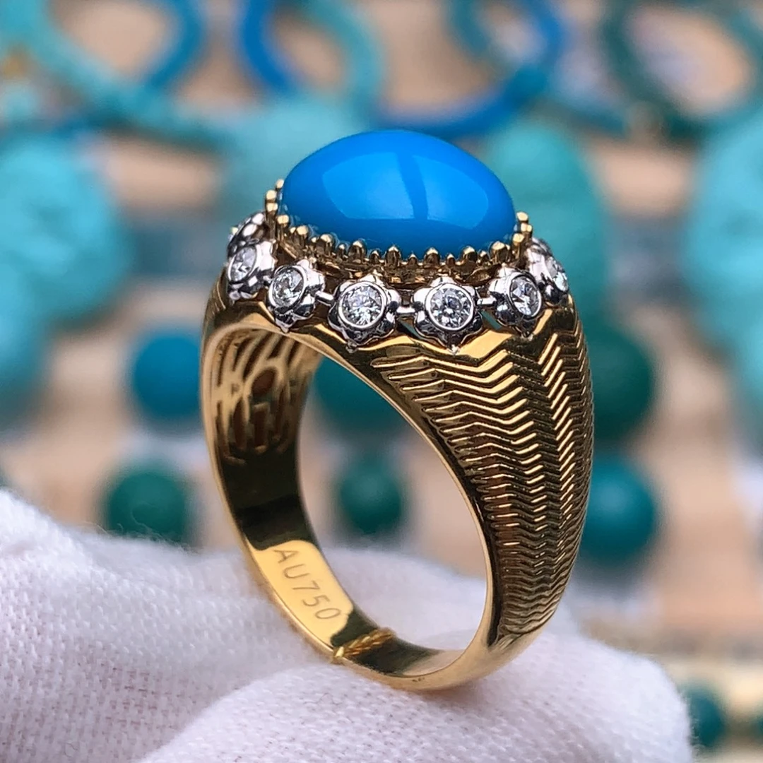 绿松石18K金镶嵌珠宝奇石