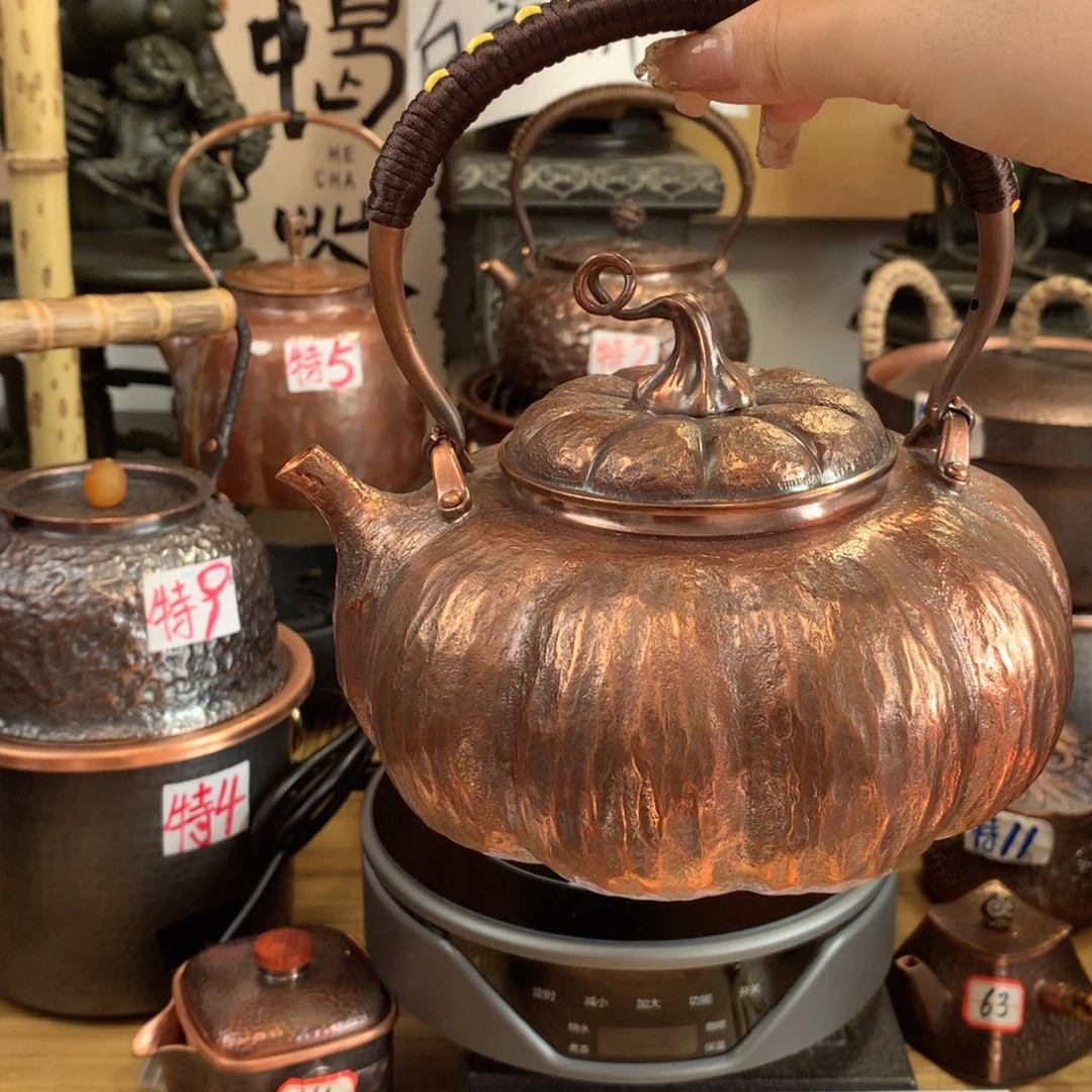 v***s石头纹南瓜提梁壶高端纯铜