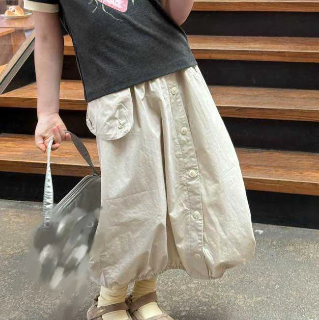 半身裙杏色长款花苞裙休闲纯棉裙子女童中大童
