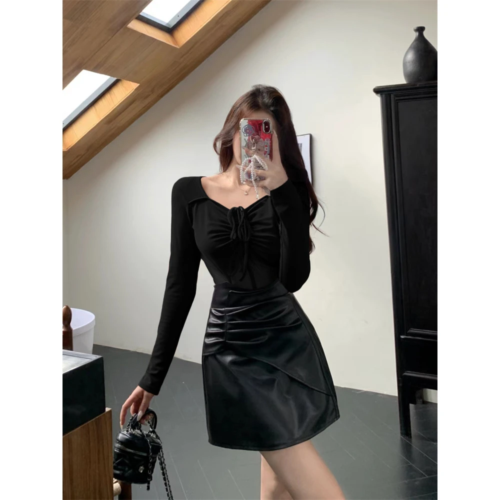 胖MM大码女装网纱拼接纯欲辣妹上衣御姐炸街小性感黑色长袖两件套