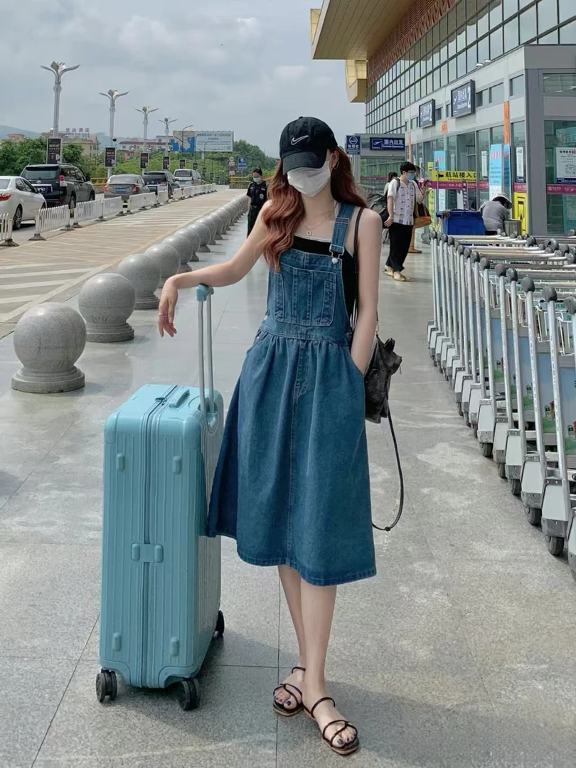 25年春夏时尚休闲百搭复古背带牛仔长裤 牛仔裙直播间看款下单