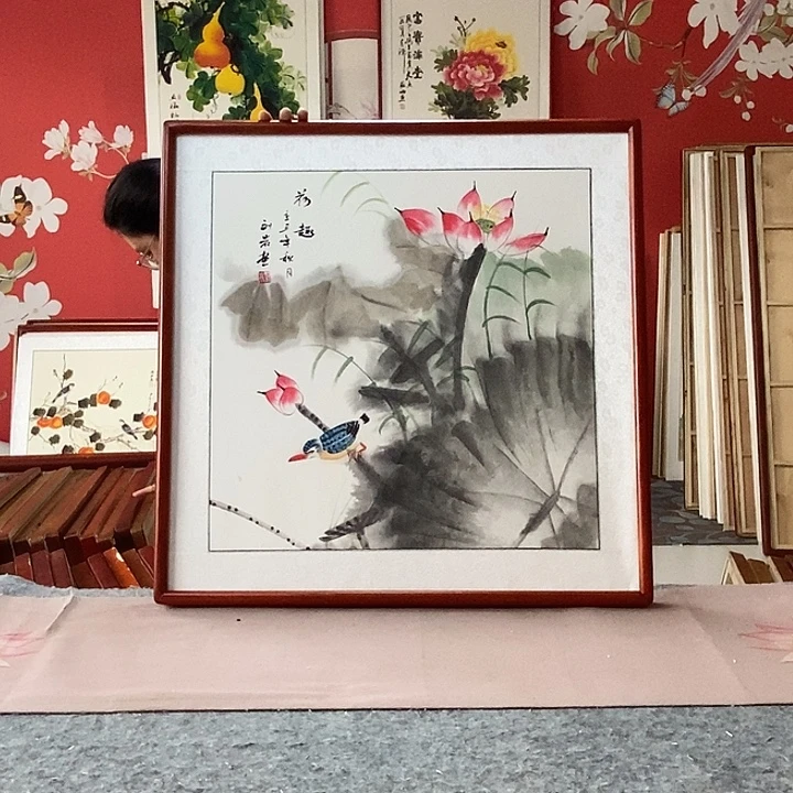 国画手写手绘带框包邮国画作品62✖️62