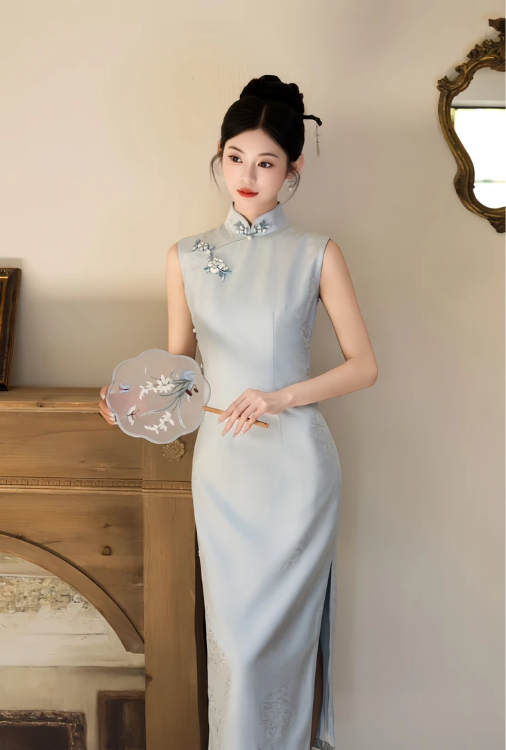 【婴儿蓝】武汉姑苏夫人高端定制款旗袍