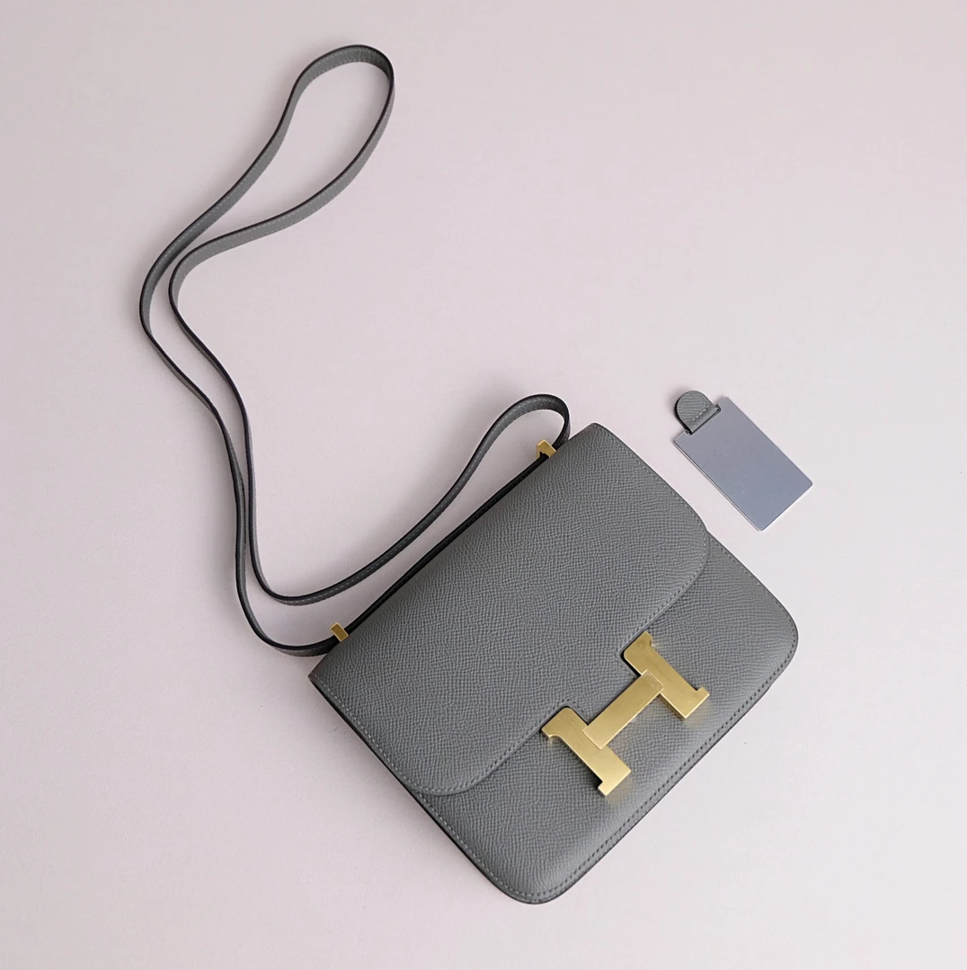 99新 Hermes/爱马仕 康康19积雨云灰内拼奶灰色 香槟金 EC皮 B刻