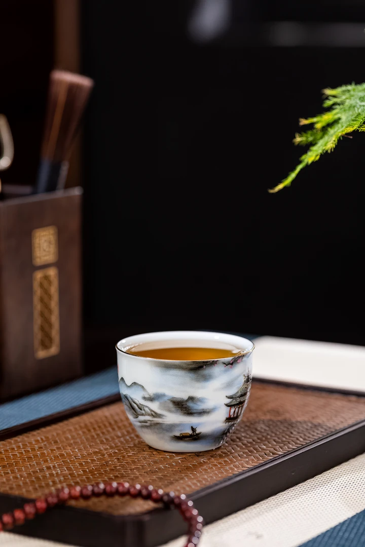 景德镇七丞堂日月星辰手绘客杯大号釉下彩茶杯品茗杯茶具陶瓷家用