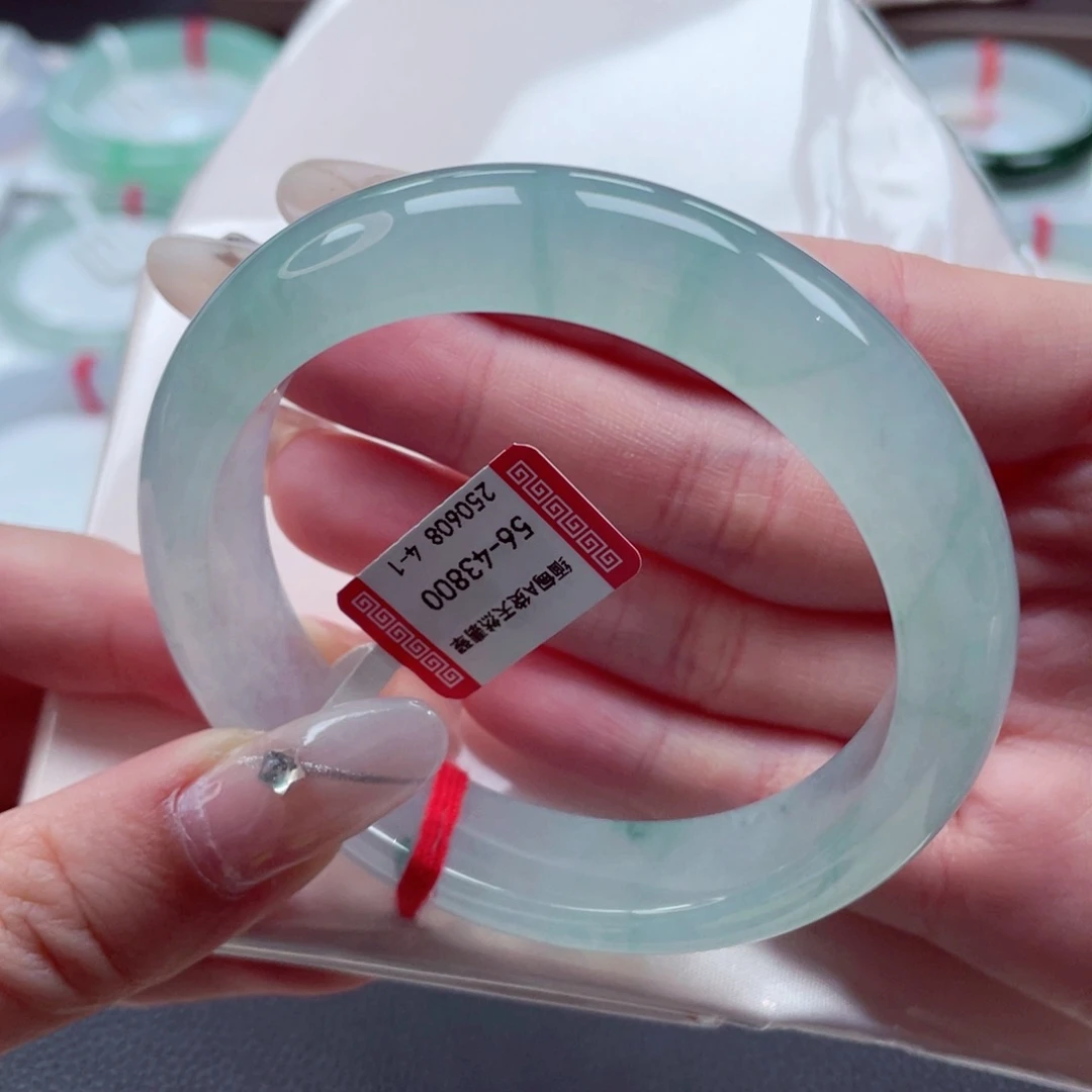 翡翠手镯未镶嵌56.2冰晴水绿底 清透泛光感 少女镯19