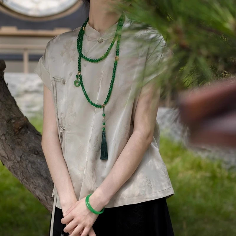 合金玻璃项链 高级感古风长款串珠项链新款小众设计斜挎链配饰品