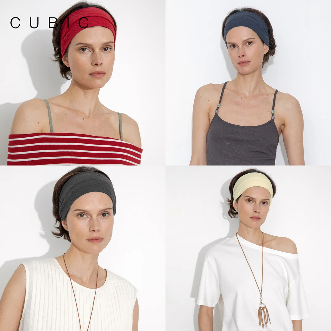 CUBIC慵懒假日 高弹时髦运动感细螺纹棉感针织LOGO刺绣发带