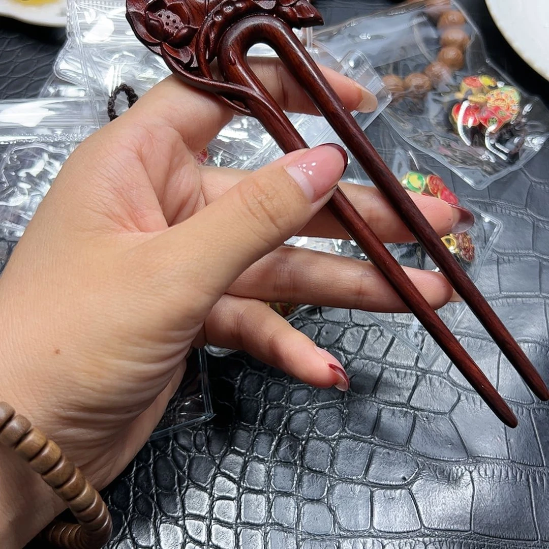 银S925镶嵌手链烟晶小叶紫檀发簪