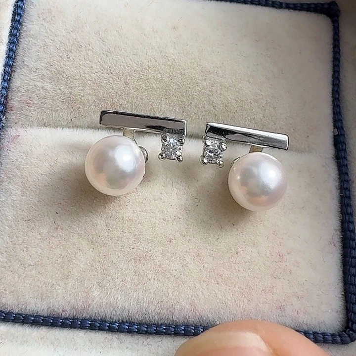 耳饰海水珍珠银S925镶嵌6-7mm