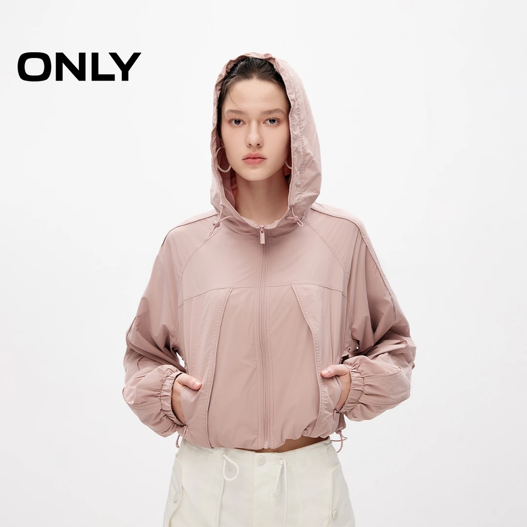 【陈大可专属】ONLY2024新款时尚防晒抽绳连帽短外套女|124236003