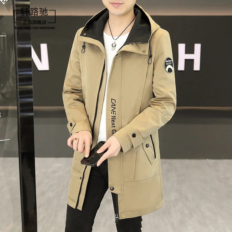春秋季男士连帽中长款派克服休闲夹克帅气外套潮流韩版修身