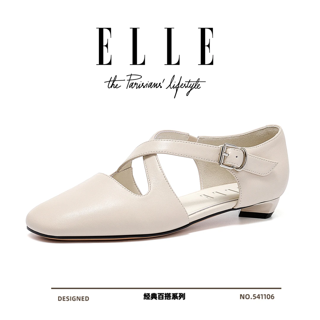 ELLE女鞋子法式交叉扣带单鞋2025新款夏季时装凉鞋晚晚风玛丽珍鞋