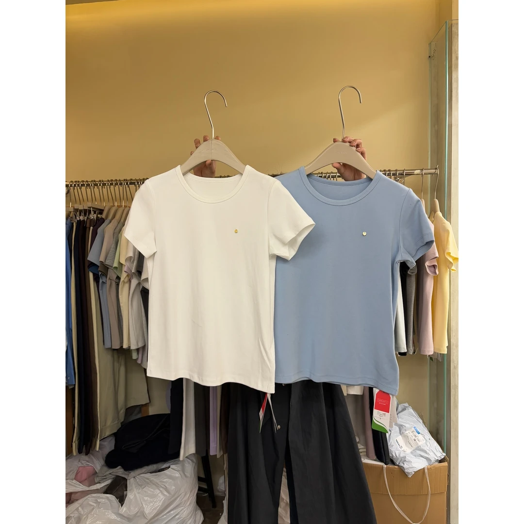 L-BT102#韩系舒适百搭“小金扣”经典短袖T恤