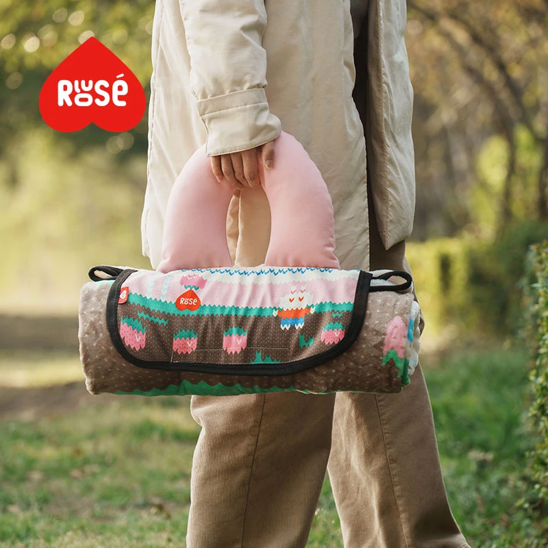 洛蔷原创插画马赛克毛毯办公室午睡午休毯子户外便携收纳毯子居家