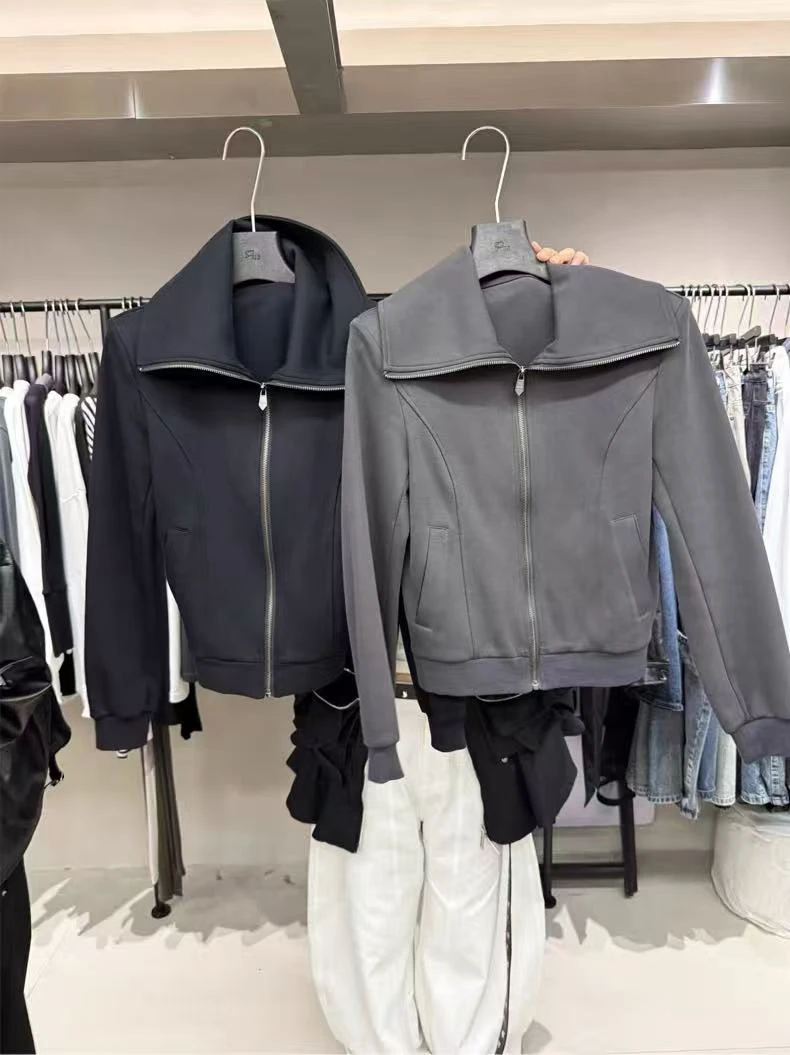 AL SHOP【南韩独行】韩系时尚秋季翻领拉链休闲显瘦百搭短款外套