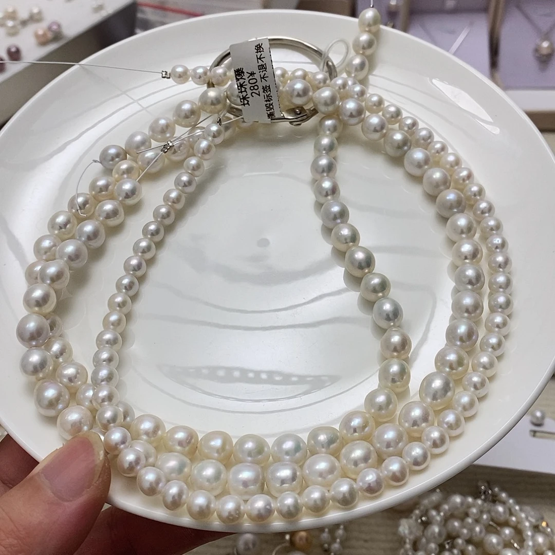 银S925镶嵌6-9m珍珠项链淡水珍珠