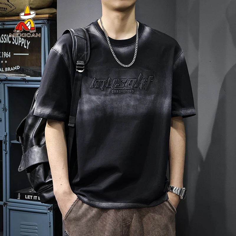 Mexican/稻草人夏季男士t恤短袖2025新款美式纯棉宽松休闲体恤潮