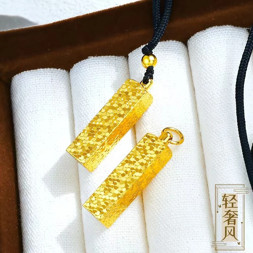铜合金吊坠 四方来财碎冰冰立体吊坠高工艺不掉色金色新款毛衣链