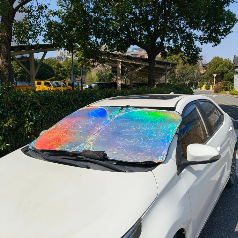 汽车遮阳挡镭射炫彩反射镜面夏季防晒隔热前挡风玻璃遮阳伞遮光帘