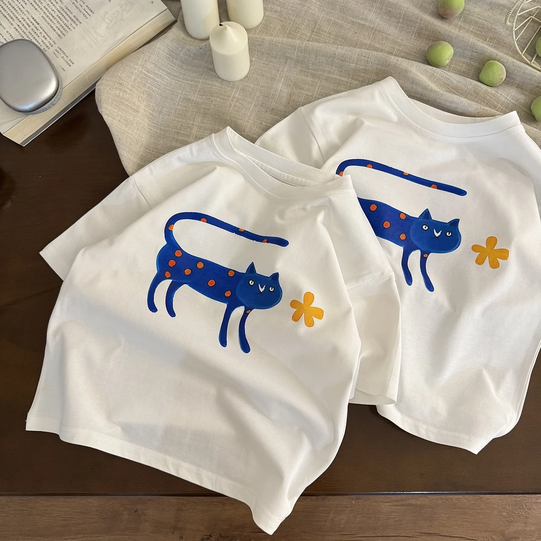 小懒猫系列儿童短袖T恤水印