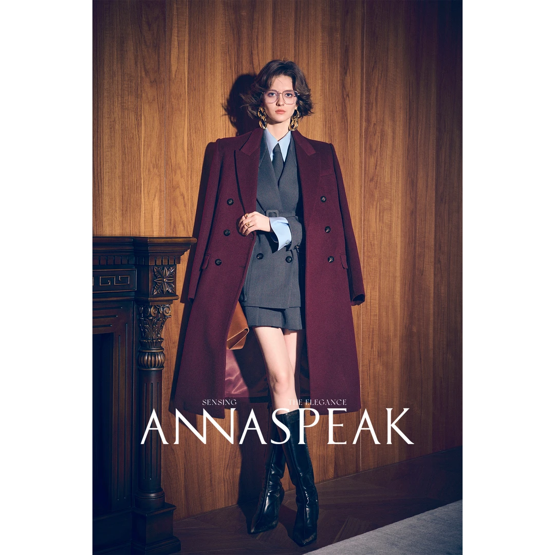 ANNASPEAK娜扎同款冬装上新100美丽诺绵羊毛双排扣枪驳领大衣外套