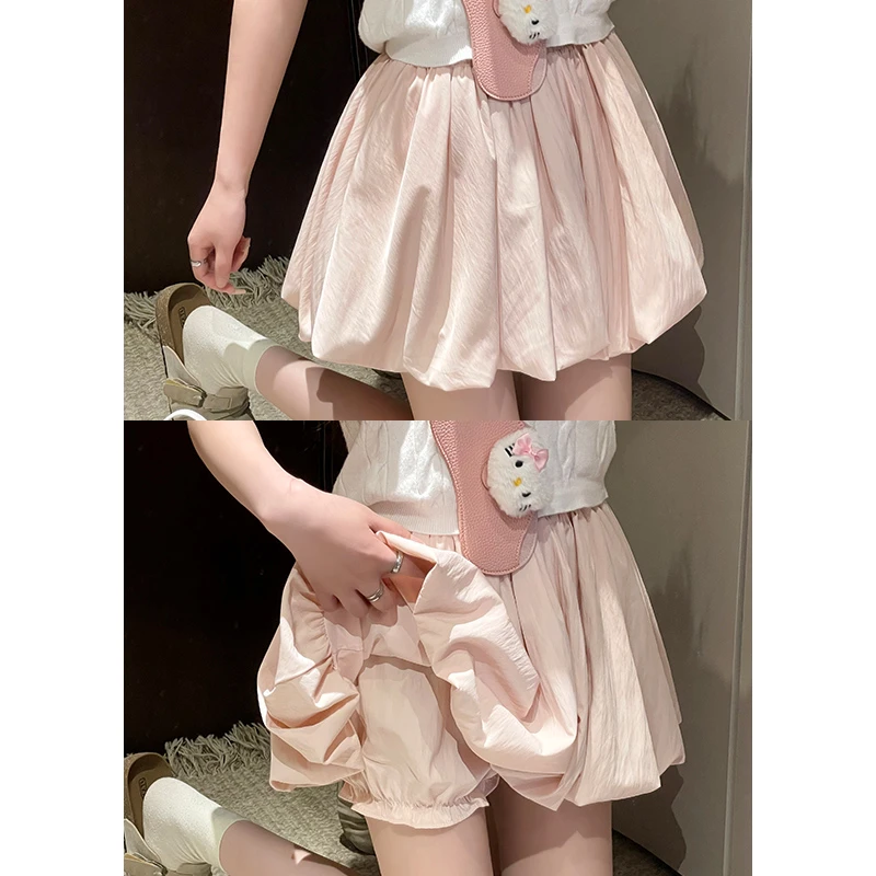 鑫鑫同学蓬蓬花苞短裙女夏季韩系温柔a字甜美高腰百搭外穿短裙子