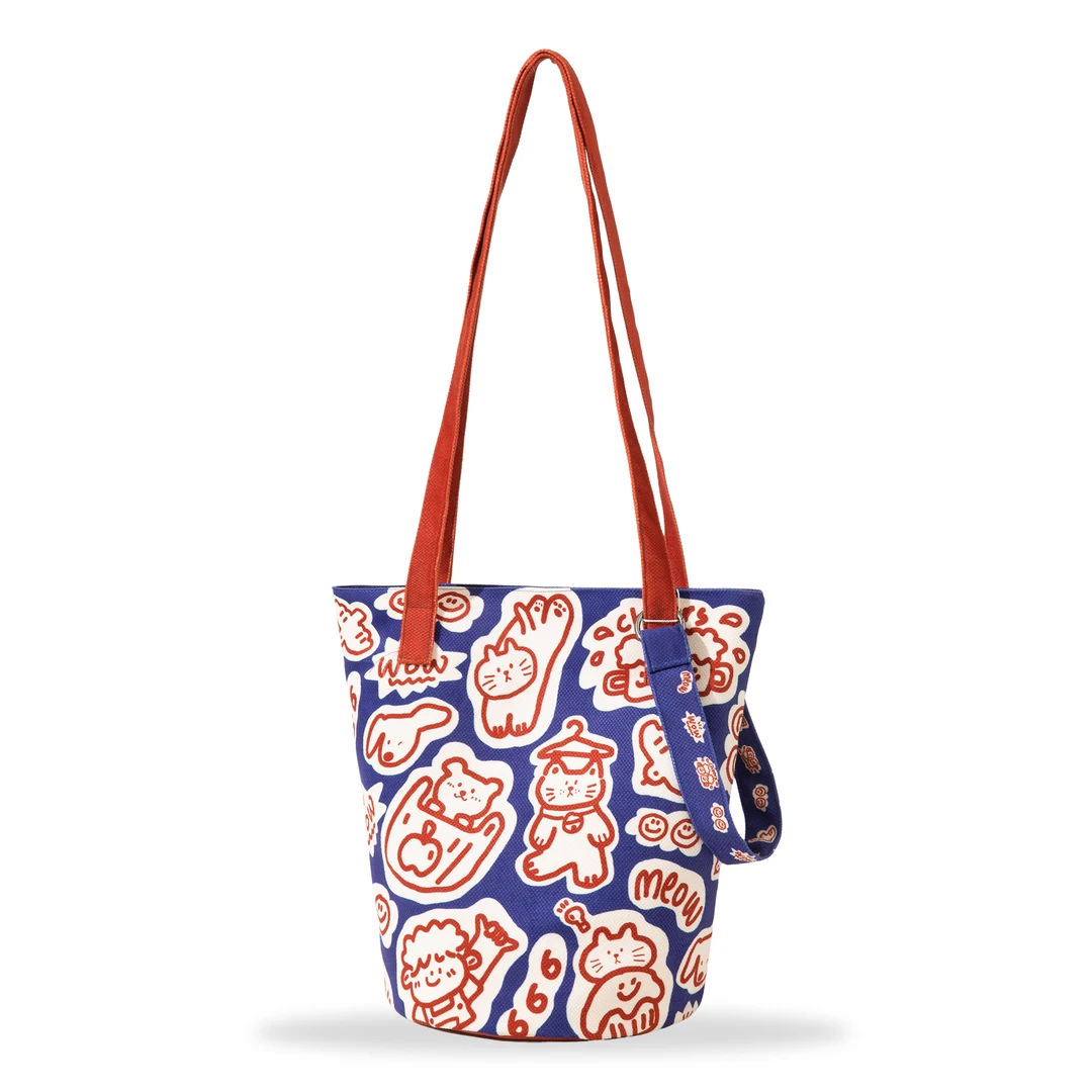 IBK卡通线条2025新款插画原创款设计时尚通勤单肩高质量水桶包