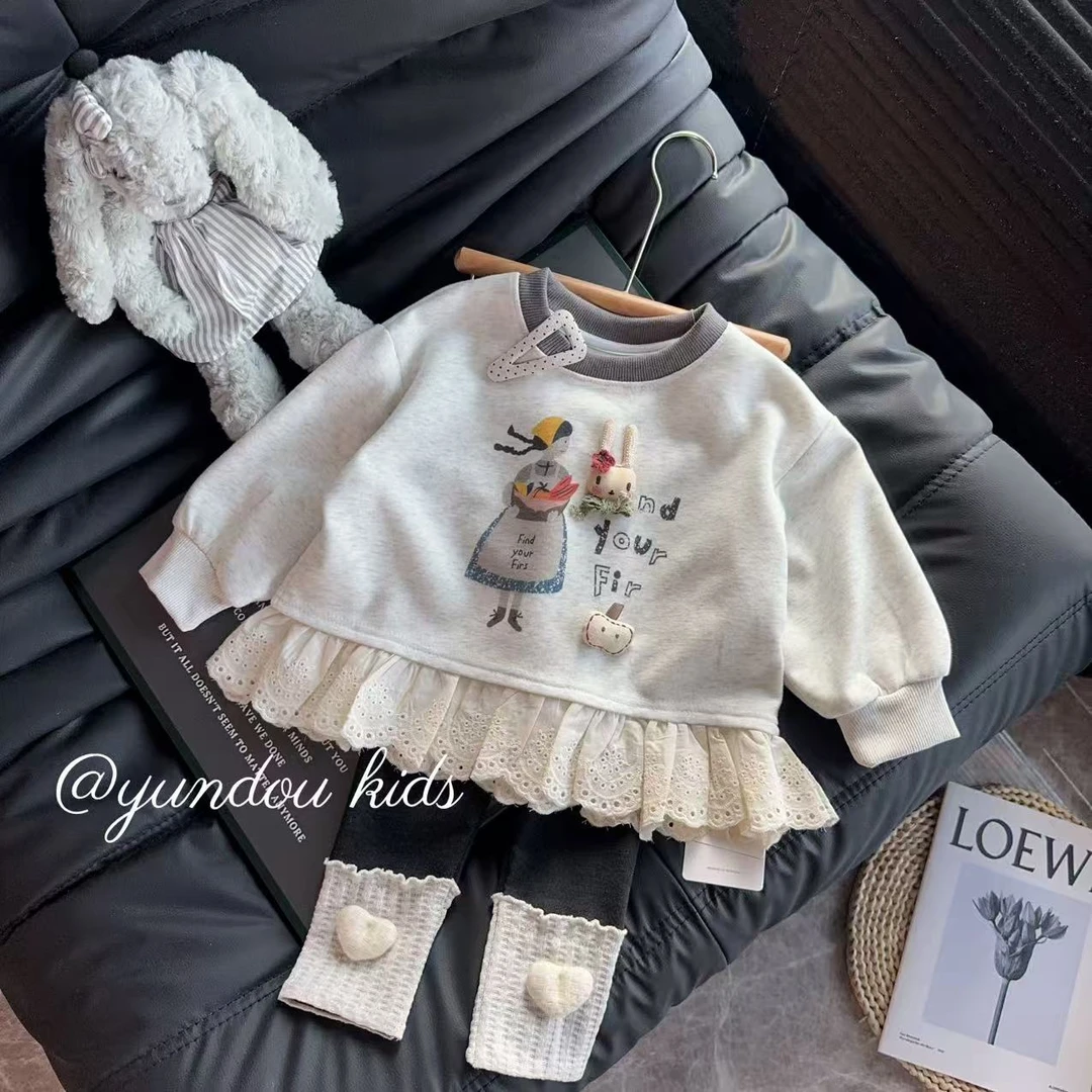 女童两件套女宝宝可爱时尚卡通圆领卫衣堆堆袜裤子套装