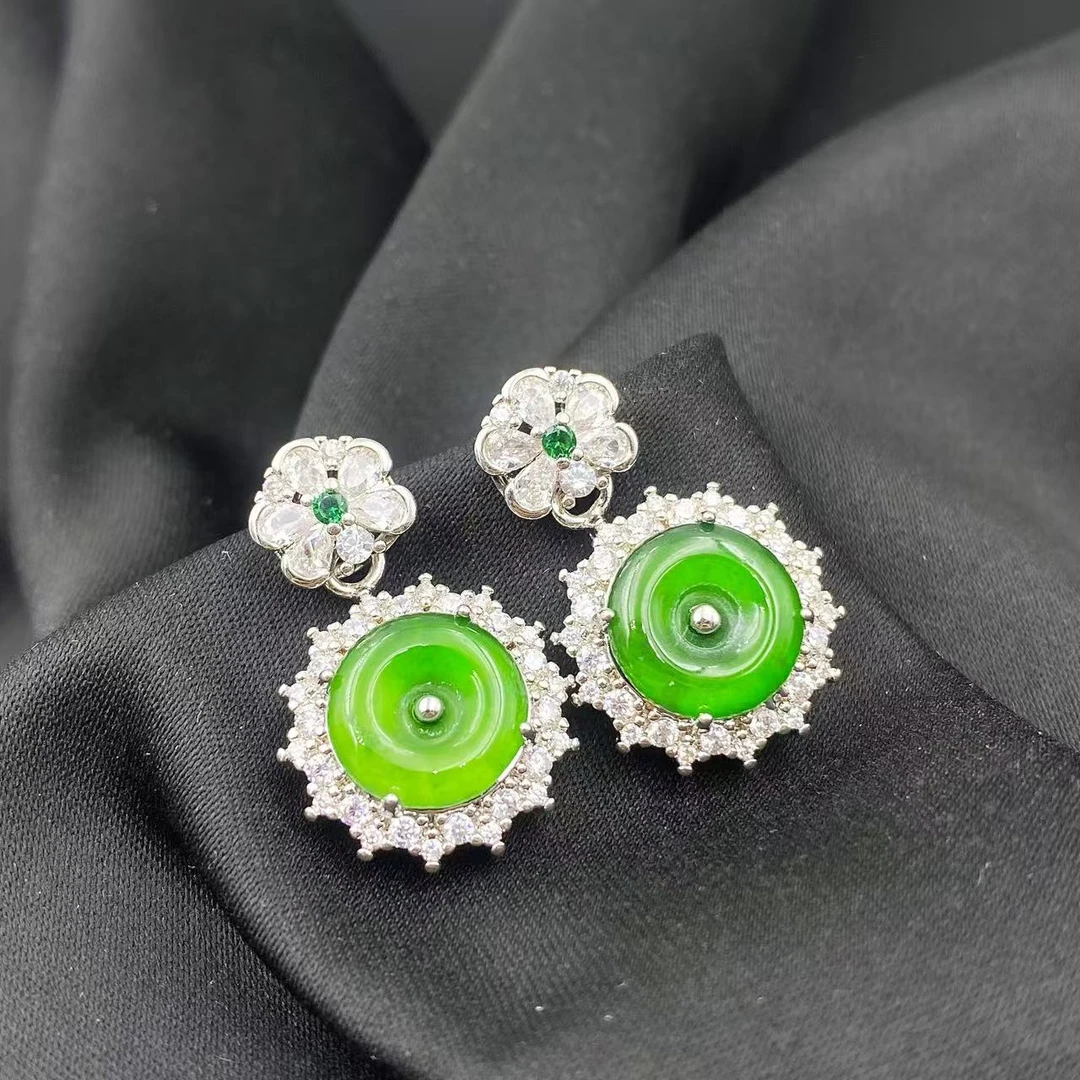 翡翠高冰绿平安扣耳饰F948