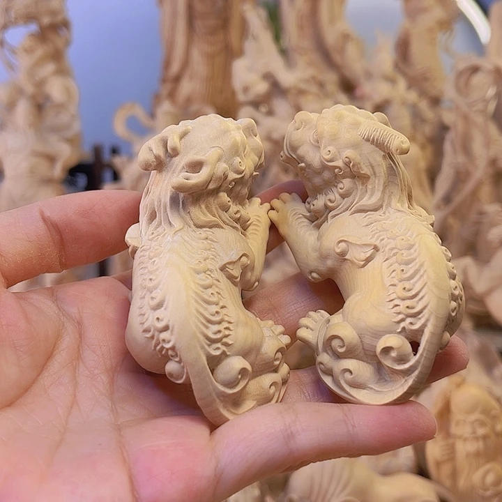 木尛*小叶黄杨木9公分貔貅一对