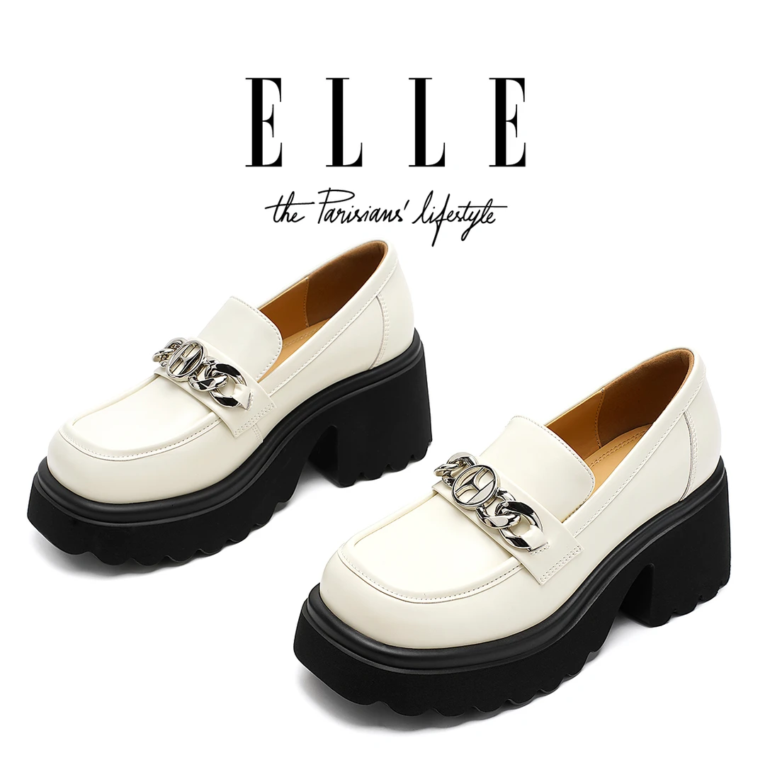 ELLE搭裙子厚底乐福鞋女2025新款英伦风真皮小皮鞋日系松糕JK单鞋