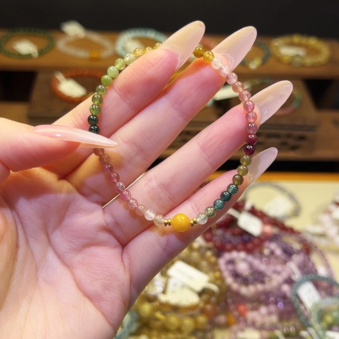 烟晶手链银S925镶嵌碧玺1341