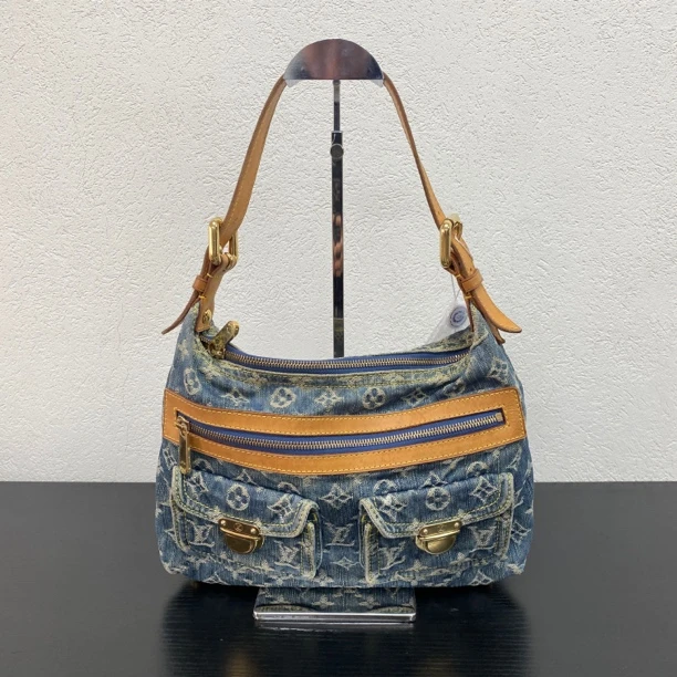 95新 LouisVuitton/路易威登 蓝色老花牛仔baggy小号单肩包