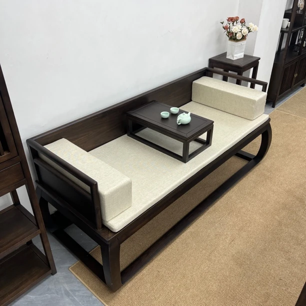 【景辰实木】月牙罗汉床新中式实木罗汉床小户型家用客厅床榻坐垫