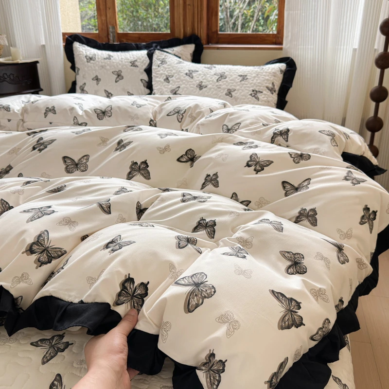 夏被四件套新款赫本风法式床盖款花边款
