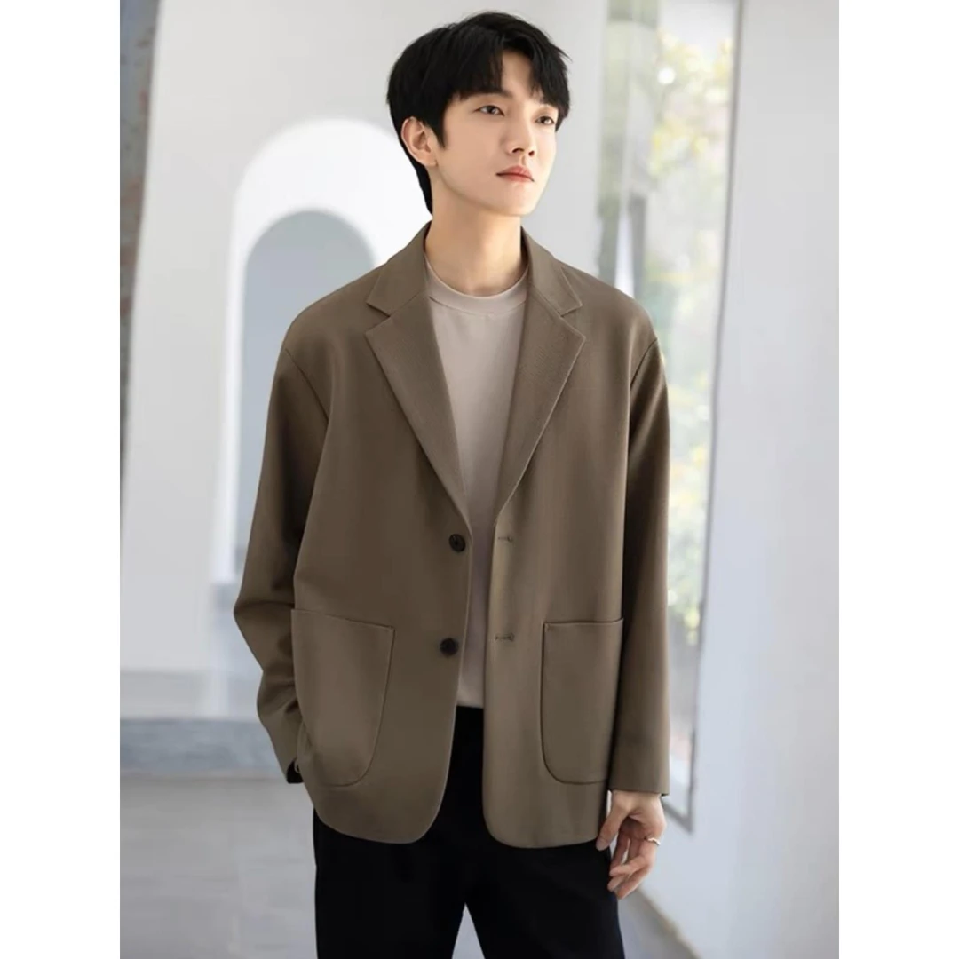 黑色西装外套男士秋季商务休闲高级感小西服痞帅宽松韩版职业单西