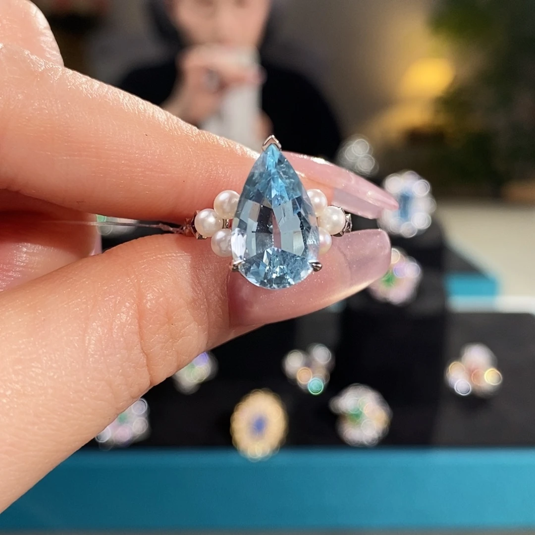 海蓝宝石戒圈铂Pt950镶嵌4.12ct
